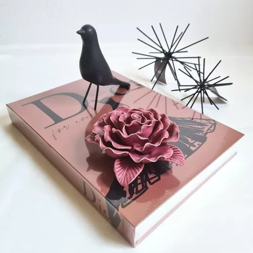 Caixa Livro Decorativo Rosa E Preto Dior Moderno 36x27x5cm