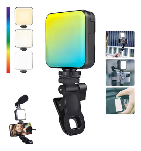 Luz Led Rgb Profesional Portátil Para Fotografía Con Mini clip agarradera Celular Usb Recargable Regulable Video Selfies Maquillaje Contenido Redes Sociales Iluminación Estudio Comerliv 1 pieza