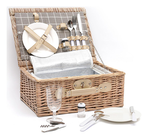 Cesta De Picnic De Mimbre 2 Personas, Juego De Mimbre F...