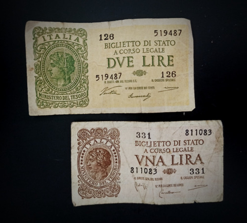 Antiguos Billetes Italianos 1944 Segunda Guerra Mundial!