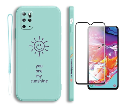 Funda Teléfono Para Samsung + Vidrio Templado Mica + Cuerda