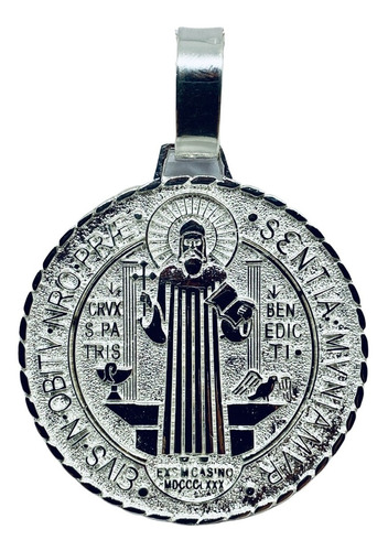 Medalla De San Benito Diamantada Enorme (deperlá Plata)