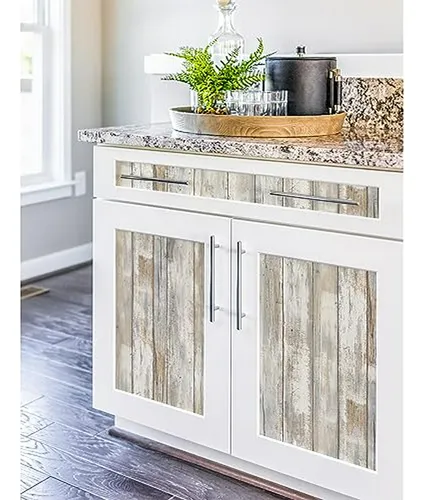 Papel Pintado Autoadhesivo Blanco De Madera Desgastada -