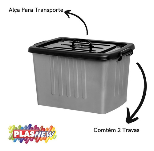 Container Plastico Sem Rodinhas De Chão C/tampa E Trava 26lt