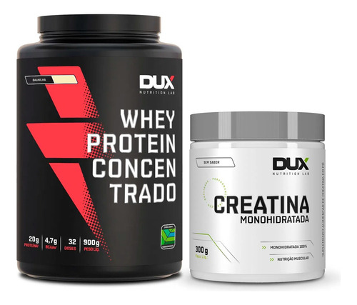 Combo Whey Protein Concentrado 900g + Creatina Pura 300g Dux Sabor Baunilha