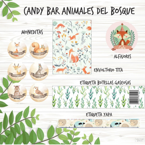 Kit Imprimible Animales Del Bosque Pastel Cumpleaños Comple