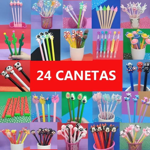 Canetas Fofas Kawaii Personagens. Kit com 30 + Refil