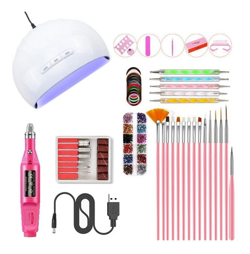Kit Cabina Led Uv + Torno Uñas Gel Manicura Con Accesorios