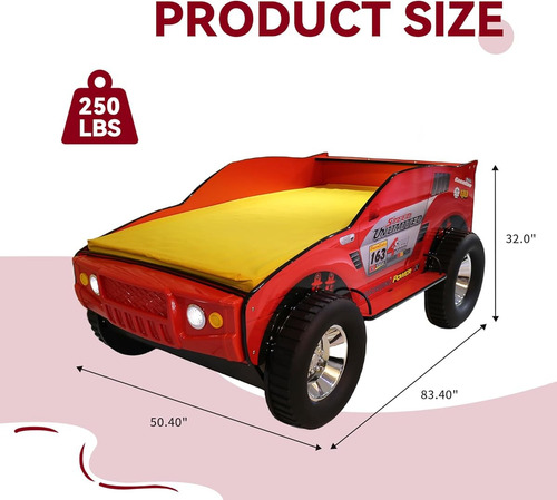 Base De Cama Individual Hmfule Forma De Carro C/ruedas Rojo