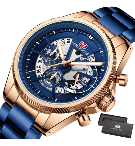 Reloj De Acero Inoxidable Mini Focus Luminous Chronograph Color Del Fondo Azul/rose