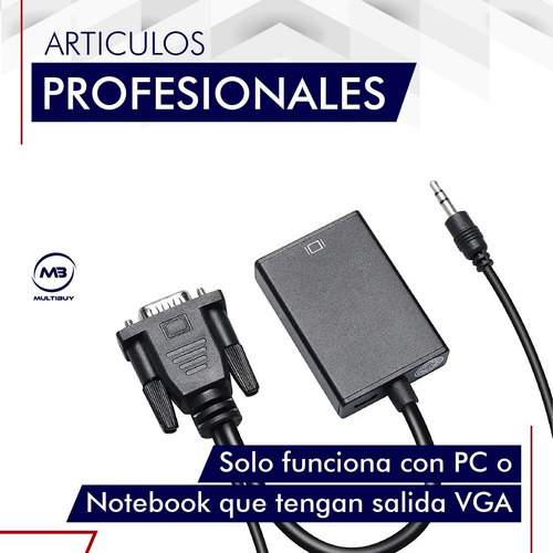 Imagen 3 de 9 de Cable Adaptador Conversor Vga A Hdmi Full Hd + Audio + Usb