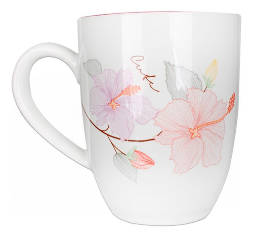 Juego 6 Tazas Decoradas Flores Cerámica 380 Ml Vencort Color Blanco Acapulco