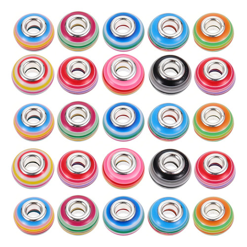50 Pcs Pulseira Contas Diy Spacer Beads Resina Grande Buraco Cor Colorido Diâmetro 14 Mm