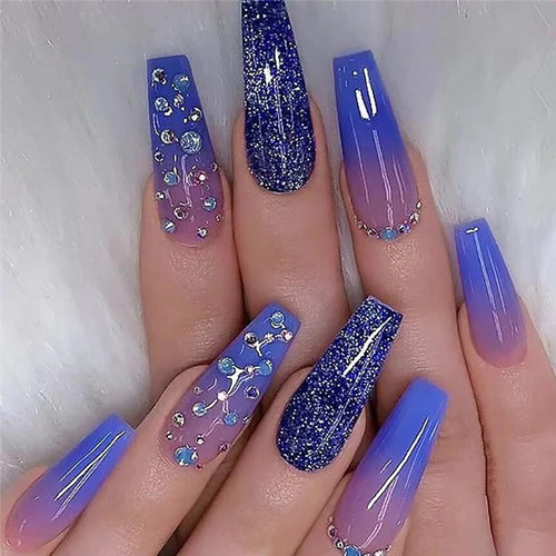 Press On Nails Desmontable Star River Rhinestone 24 Kit Uñas