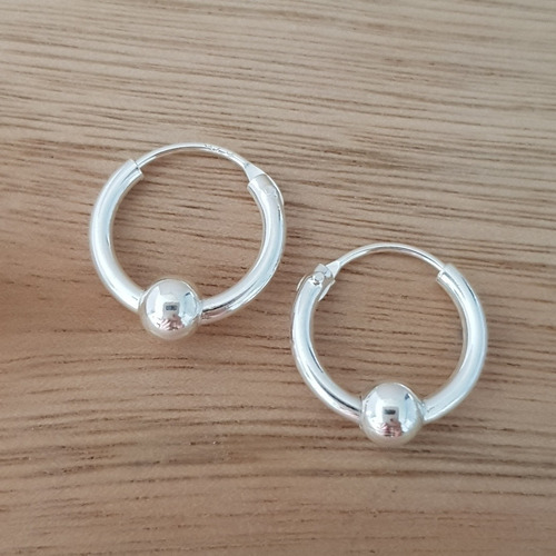 Aros Argollitas 12mm Bolita 4mm Plata 925