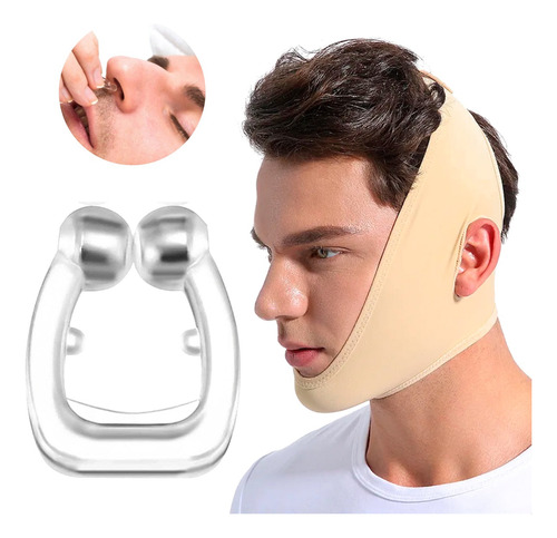 Set Faja Mentonera + Clip Nasal Magnetico Bruxismo Ronquidos