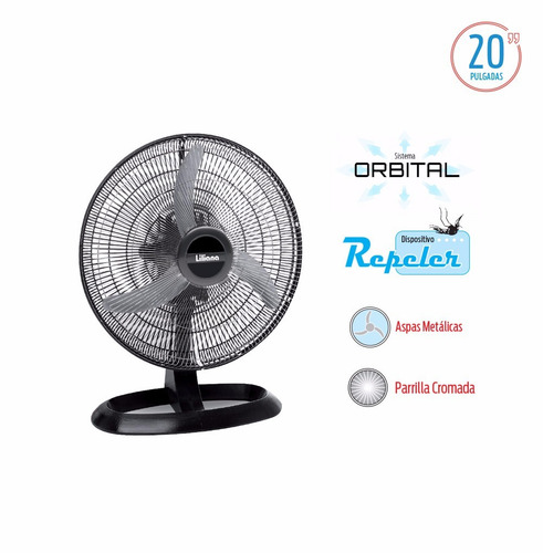 Ventilador de mesa Liliana VOTR20 turbo negro con 3 palas de metal, 20" de diámetro 220 V