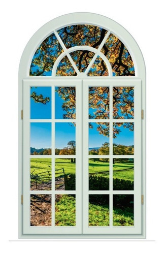 Vinilo Decorativo Ventana Paisaje Pradera Sticker Gigante Color Multicolor