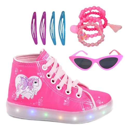 Tênis Feminino Led Infantil Botinha Óculos Pulseira Tic Tac