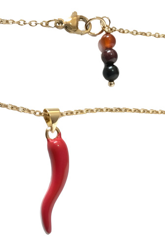 Ají Rojo Amuleto Cadena De Acero Dije Turmalina Proteccion