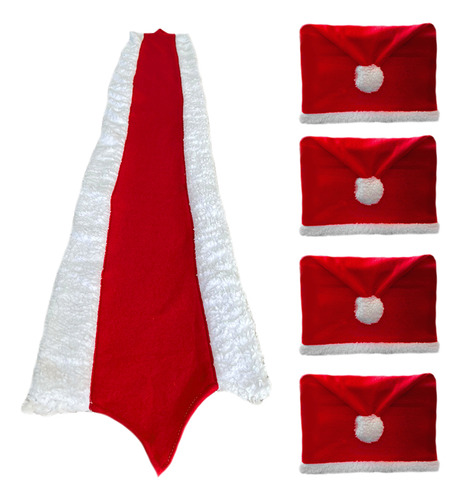 Kit 4 Fundas Gorrito Para Silla+mantel De Mesa Estilo Navidd