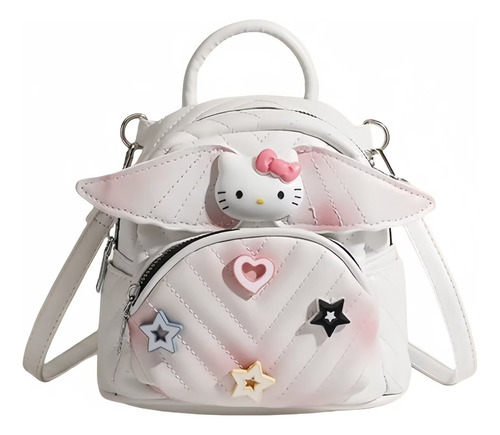 Minimochila Hello Kitty Pu para mujer con diseño moderno, diseño de tela lisa de color blanco