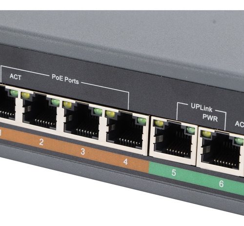 Switch Poe 4+2 Puertos 65w Detección Ip Cámara 100v Us Plug