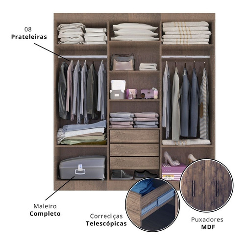 Imagem 4 de 5 de Guarda Roupas Zurique 6 Portas E 3 Gavetas - Chocolate-off-w