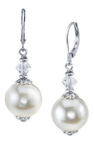 Aretes De Perlas Blancas Y Circonias 9-10mm Para Mujeres