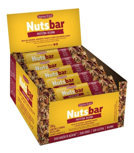 Caixa Nuts Bar Castanhas Proteína Vegana 12 Barras De 25g