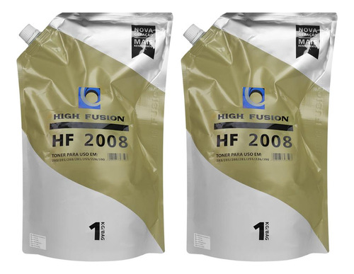 2pcs Recarga Preta P/ Toner High Fusion Hf 2008 1kg Tinta Preto