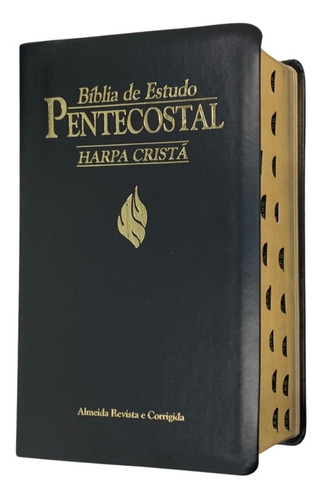Biblia De Estudo Pentecostal Almeida Revista E Corrigida Media Preto Com Harpa Com Índice Lateral 