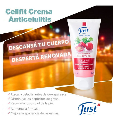 Imagen 6 de 8 de Crema Anti Celulitis De Noche Cellfit 60 Gr Swiss Just