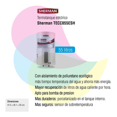 Imagen 2 de 4 de Termotanque Electrico Sherman 55 Litros Tecc055esh