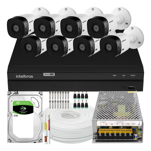 Imagem 1 de 6 de Kit 8 Câmeras Intelbras Full Hd 20m 1220b 1080 Mhdx 1108 2tb
