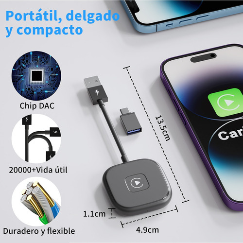 Adaptador Coche Inalámbrico Carplay Para iPhone Plug & Play