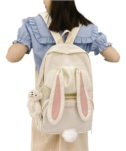 Mochila Escolar De Conejo Lindo Para Mujer Estilo Coreano Color Blanco