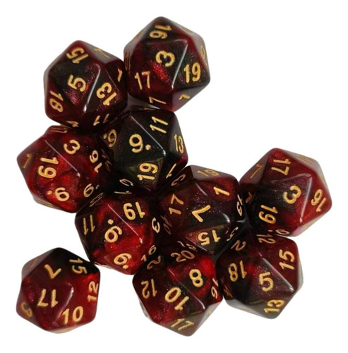 Jja 3 Juego De Dados De 10 Uds. De Colores Dobles D20, Rojo