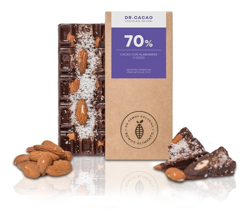 Tableta Chocolate Dr Cacao Almendras Y Coco X70 Grs Envio