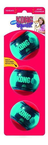 Kong Squezz Action Paquete Con 3 Pelotas Medianas Color Azul Y Rojo