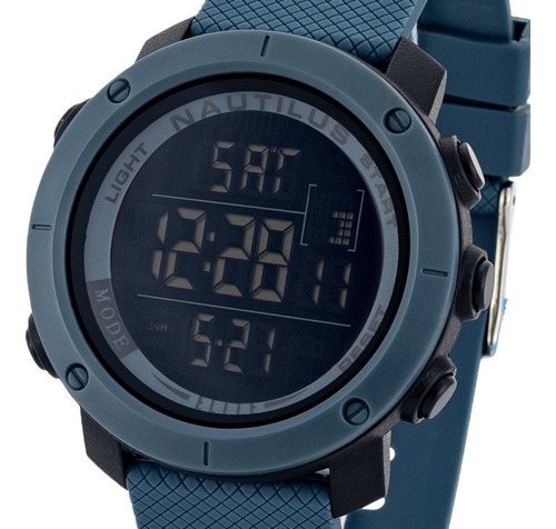 Relógio De Pulso Nautilus N002p Com Corpo Preto,  Digital, Para Masculino, Com Correia De Silicone Cor Azul E Azul E Fivela Simples