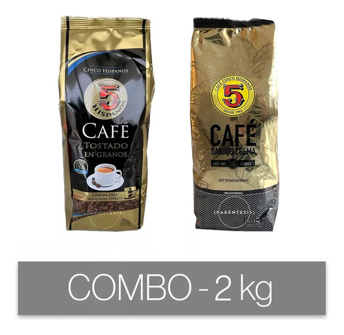 Combo 2 Kg Cafe En Granos Tostado Espresso Y Santos Crema 