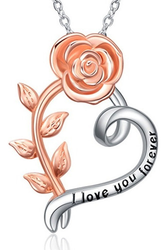 Collar Plata Fina 925 Corazon Rosa I Love You Forever Mujer