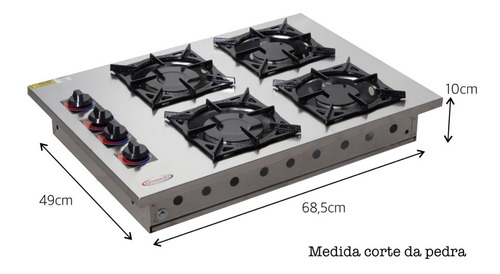 Imagem 3 de 9 de Fogão 4 Bocas Cooktop Inox Alvenaria Embutir 20x20 Itajobi