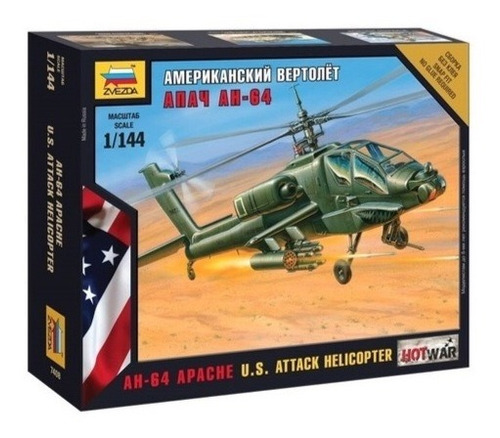 Helicóptero Ah64 Apache 1/144 Zveda 7408 Maqueta Mini Armar 