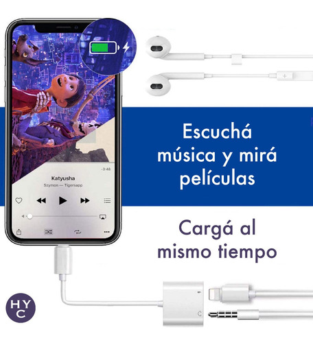 Imagen 6 de 10 de Splitter Lightning Carga Miniplug Compatible iPhone iPad