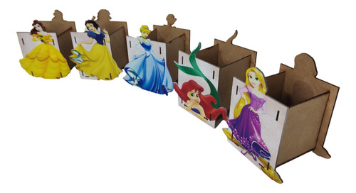 Caja Bolo Princesas Disney 10 Pzs Madera Mdf