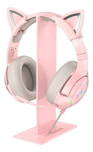 Audifonos Gamer Onikuma K9 Rosado Con Soporte Pink Orejas Gato PC