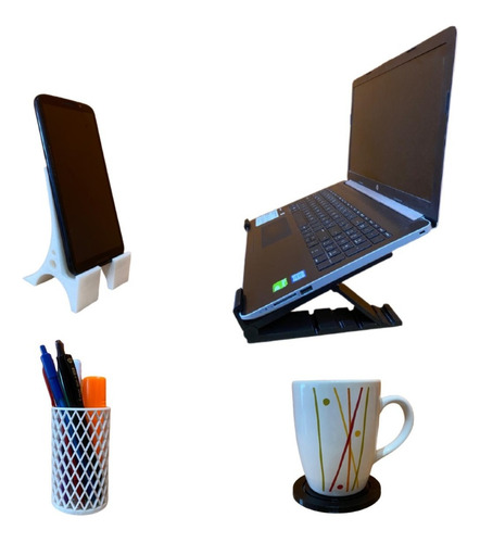 Imagen 5 de 8 de Home Office Stand Laptop + Stand Celular + Accesorios