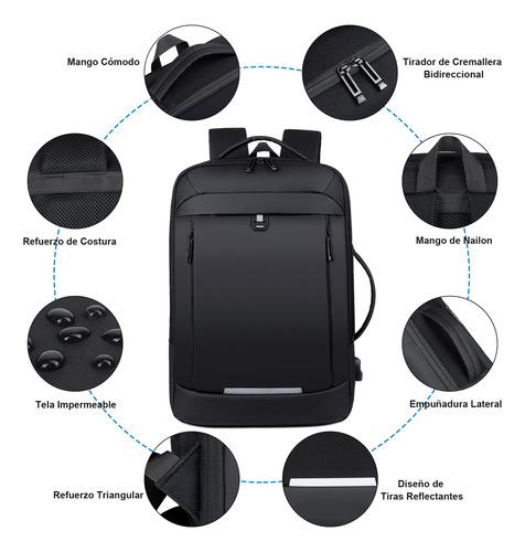 Mochila Laptop Impermeable Extensible 15.6in Con Carga Usb Antirrobo Mochilas Para Computadora Negocios Viaje Escolar Al Aire Libre Mochila